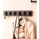 Kapstok - Zwart - Mango - 6 Gouden Haken - 60 cm