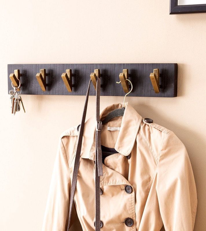 Kapstok - Zwart - Mango - 6 Gouden Haken - 60 cm