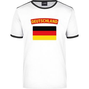 Deutschland wit/zwart ringer t-shirt Duitsland met vlag - heren - Duitsland landen shirt - supporter kleding XXL