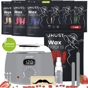 JHust® Professionele Wax Apparaat SET Grijs + Extra 1KG Wax Beans + E-Manual + Siliconen Wax Sticks - Wax Beans Verwarmer - Wax Heater - Ontharing Set - Wax Set - Wax stick - Harsontharing - Waxverwarmer - Wax Bonen - kerstcadeau voor vrouwen