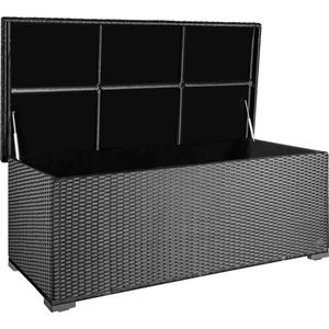 Gardtech 'Sienna' 650 l polyrotan tuinkussenbox- weerbestendig (regent niet in), 155 x 73 x 60 cm- geschikt als zitkist of tafelblad 650 Liter (Sienna) zilver