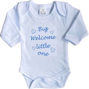 La Petite Couronne Romper Lange Mouw ""Big welcome Little one"" Jongens Katoen Wit/blauw Maat 62