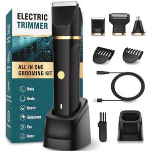 Mannen Body Trimmer 3-in-1 - IPX7 Waterdichte Schaam- en Baltrimmer met Keramische Messen, Oplaadbaar via USB-C, 5 Lengte-instellingen, Neushaartrimmer Inclusief