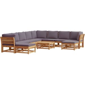 vidaXL 11-delige Loungeset - Acaciahout - Grijze kussens Houten Lounge Set - Loungebank - Tuinlounge - Buitendining - Acacia Hout