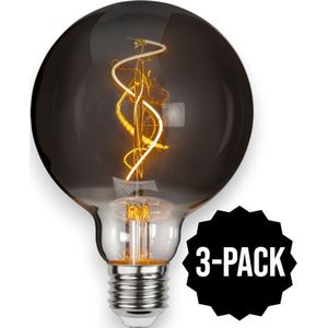 3-Pack | G95 bol - E27 - 3W - Super Warm Wit <2200K - Filament - Rookglas