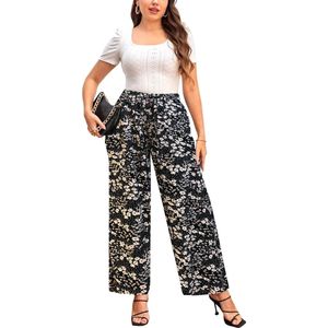 Dames / Vrouwen Lange Culotte / Wijde Pant / Broek | Ladies / Women's flowing wide-leg Trousers | Zwart | Bloemen | Maat 46