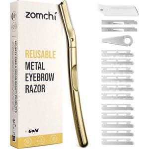 Dermaplane Scheermes voor Dames en Heren - 11 Vervangbare Messen, Wenkbrauwtrimmer met Siliconen Doppen, Gezichts- en Lichaamsscheermes in Mat Goud