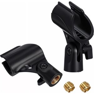Famanu 2 stuks universele microfoonhouders, microfooncliphouder voor microfoonstandaard, verstelbare microfoonhouder, zwart, microfoonklem met 5/8 inch stekker op 3/8 inch aansluiting schroefadapter