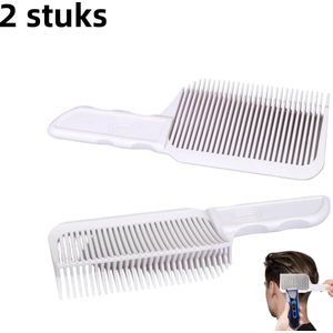 2-delige - Clipperkam - Stylingkam voor heren met platte kop - Clipperkam met gebogen rand - Kam met hellingshoek - Salonspecifiek - Wit