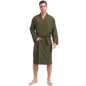 Lichtgewicht Wafel Gebreide Kimono voor Heren - Zachte Knielengte Zomer Badjas