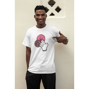 Shirt - Double donuts - Wurban Wear | Grappig shirt | Leuk cadeau | Unisex tshirt | Meme shirt | Vaderdag | Dirty shirt | Wit