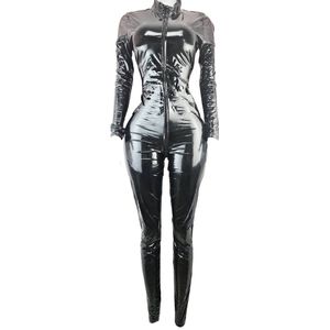 BamBella ® - Jumpsuit - Maat XL - Datex (Mix van latex en stof) wetlook pak overall zwart