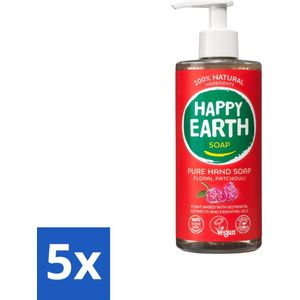 Happy Earth – Handzeep – 100% Natuurlijk Floral Patchouli – 300 ml - Bulkverpakking - 5 stuks