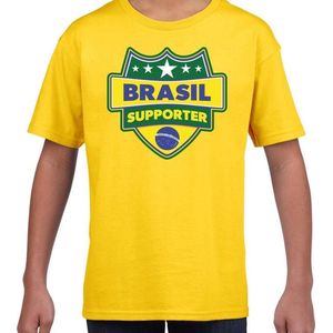 Brasil supporter schild t-shirt geel voor kinderen - Brazalie landen shirt / kleding - EK / WK / Olympische spelen outfit 158/164