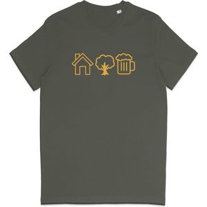 T Shirt Heren en Dames - Huisje Boompje Biertje - Khaki Groen - S