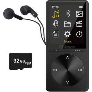 Denver MP3 / MP4 Speler met Bluetooth + 32GB Micro SD Geleverd - USB - Shuffle - Voice Recorder - Incl. Oordopjes - Voice recorder - Dicatafoon - Zwart