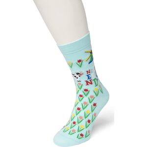 Bonnie Doon Dames Sokken met Holland Print maat 36/42 Blauw - Thema Sokken - Nederland - Souvenir - Cadeau Sokken - Word je Happy en vrolijk van - Zacht Katoen met Gladde Teennaad - Comfortabel - Perfect Cadeau - Blue Light - BT991113.148