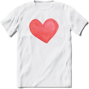 Valentijn Pastel waterverf Hart T-Shirt | Grappig Valentijnsdag Cadeautje voor Hem en Haar | Dames - Heren - Unisex | Kleding Cadeau | - Wit - XXL