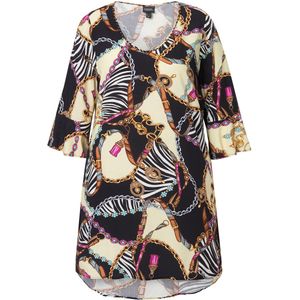 MIAMODA MIAMODA - Dames - Tuniek A-lijn luipaardprint V-hals met siersteentjes - Zwart - Maat 42