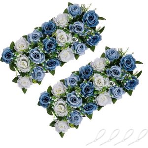 Kunstbloem Centerpieces voor tafels 2 stuks stoffige blauwe bloemen 50 cm lange neprozen arrangement zijden bloemstuk voor bruiloftsfeest eettafel middelpunt decoratie