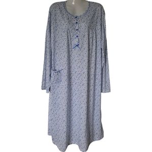 Dames - Nachthemd - Lange Mouwen - Kleur Wit/Blauw/Groen - Maat 52 - Cadeau - Moederdag - Kerst