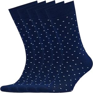 Herenkledingsokken, 5-pack geassorteerd patroon, effen, gestreept, argyle, gestippelde ronde sokken cadeau voor heren schoenmaat,Marineblauw stippenpatroon