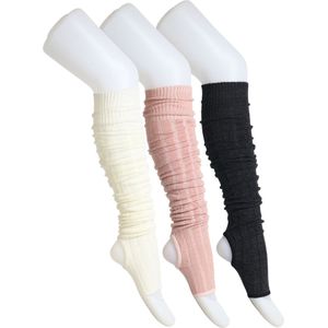 Norfolk - 3 Paar - Beenwarmers Ballet en Dans - 77cm - Hoge Kwaliteit Zacht Acryl - Legwarmer - Roze/Oatmeal/Houtskool - Amy 3 Pack