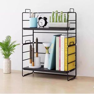 Desktopboekenkast tafelrekken - bureau-organizer instelbaar - bureau-opbergplank boekenplank - keukenrek cosmeticarek (zwart dubbel frame 2 lagen) .