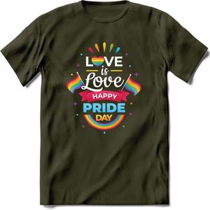 Love Is Love | Pride T-Shirt | Grappig LHBTIQ+ / LGBTQ / Gay / Homo / Lesbi Cadeau Shirt | Dames - Heren - Unisex | Tshirt Kleding Kado | - Leger Groen - S
