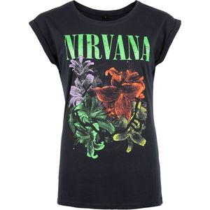 Nirvana Flowers Smiley Cyrstals Dames T-shirt - marineblauw - S