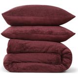 DoubleDry - Dekbedovertrek Teddy Fleece - Bordeaux - Tweepersoons 200x220 cm + 2 Kussenslopen