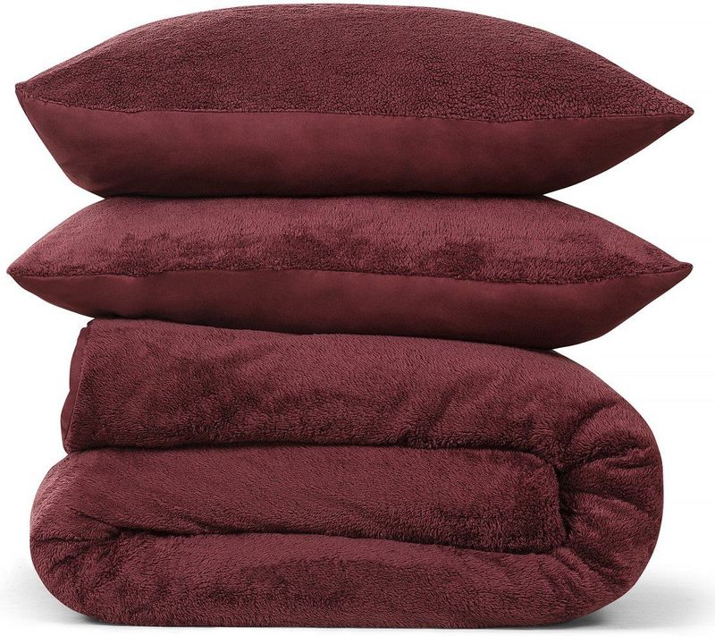 DoubleDry - Dekbedovertrek Teddy Fleece - Bordeaux - Tweepersoons 200x220 cm + 2 Kussenslopen