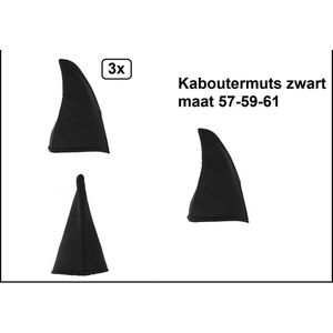 3x Kaboutermuts zwart - geleverd in mt. 57, 59 en 61cm - Smurf dwerg kabouter paddestoel feest carnaval festival