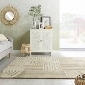 Flycarpets Zen Modern Japandi - Laagpolig - 100% Wol Vloerkleed - Naturel / Beige - 200x290 cm