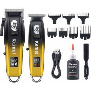 Kemei Professionele Haartrimmer & Tondeuse Set – 2 stuks – Draadloos & Oplaadbaar – Inclusief Opzetkammen & Accessoires - Tondeuse Mannen - Tondeuses
