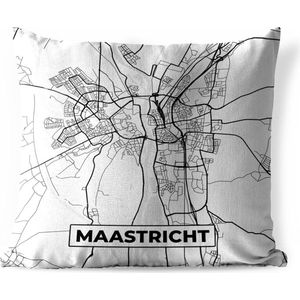 Sierkussen Buiten - Kaart - Maastricht - Zwart - Wit - 60x60 cm - Weerbestendig