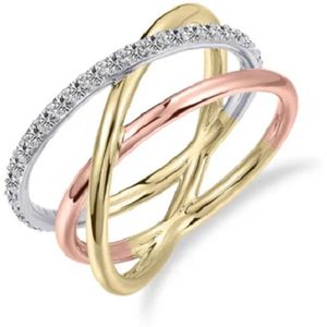 Schitterende 14 Karaat Gouden Luxe Tri Color 3 Bands Ring Briljanten 17.25 mm. (maat 54) model 276