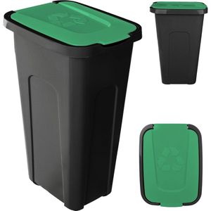 KADAX Vuilnisemmer voor afvalscheiding, 30 liter, robuuste afvalcontainer met luchtdicht klapdeksel, afvalcontainer voor afvalscheidingssysteem, afvalemmer van kunststof (1, groen deksel)