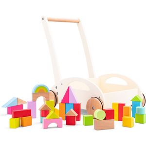 New Classic Toys Houten Blokkenkar - Inclusief 36 blokken - Hoogte 44 cm