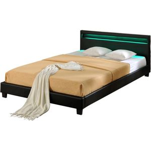 In And OutdoorMatch Bed Aileen - met LED verlichting - Bedbodem - 140x200 cm - Zwart - Modern Design