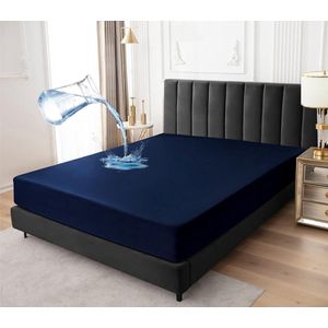 Waterdichte matrasbeschermer 140 x 200 cm - ademende matrashoes - donkerblauw