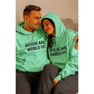 Hoodie “Hoodie aan, wereld uit” – Mintgroene Unisex Trui – Trek je terug & Ontspan – Maat M