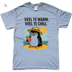 T-shirt - met opdruk - veel te warm, veel te chill - vakantie - licht blauw - S