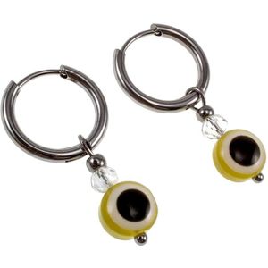 ∅16mm x 2mm Oorringen Dames - Gepolijst RVS - Oorbellen met Gele Turks Oog Hanger