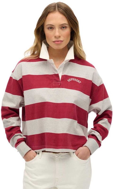 Superdry Ath Essential Stripe Lange Mouw Poloshirt Rood XS Vrouw