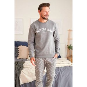 Doctor Nap Warme Katoenen Matching Familie Gezin Pyama Heren Lange Mouw Lange Broek Kerst Winter DN Grijs PMB.5242 XXL