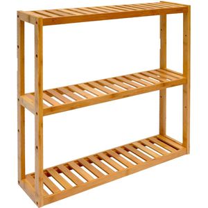 Bamboe Wandplank 60x54x15 - Smalle Houten Plank Badkamer Keuken - Vensterbank Plantenrek