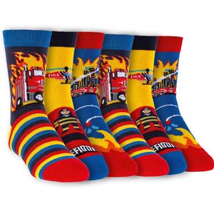 Kindersokken | Antislip zool | Badstof gevoerd | Thema: Brandweer | Maat: Diverse maten | 6 paar
