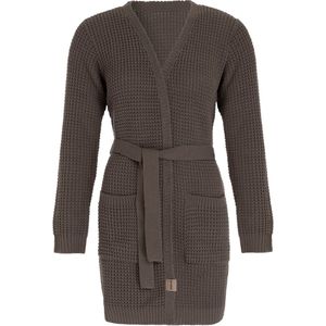 Knit Factory Robin Gebreide Dames Vest - Grof gebreide cardigan - Bruin Damesvest - Middellang vest reikend tot boven de knie - Cappuccino - 36/38 - Met steekzakken