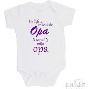 100% katoenen Romper ""De liefste en leukste Opa is toevallig mijn Opa"" Meisjes Katoen Wit/paars Maat 68/74